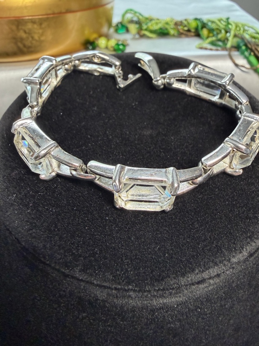 Swarovski Silver-Tone Clear Emerald-Cut Crystal Link Bracelet - Picture 3 of 10